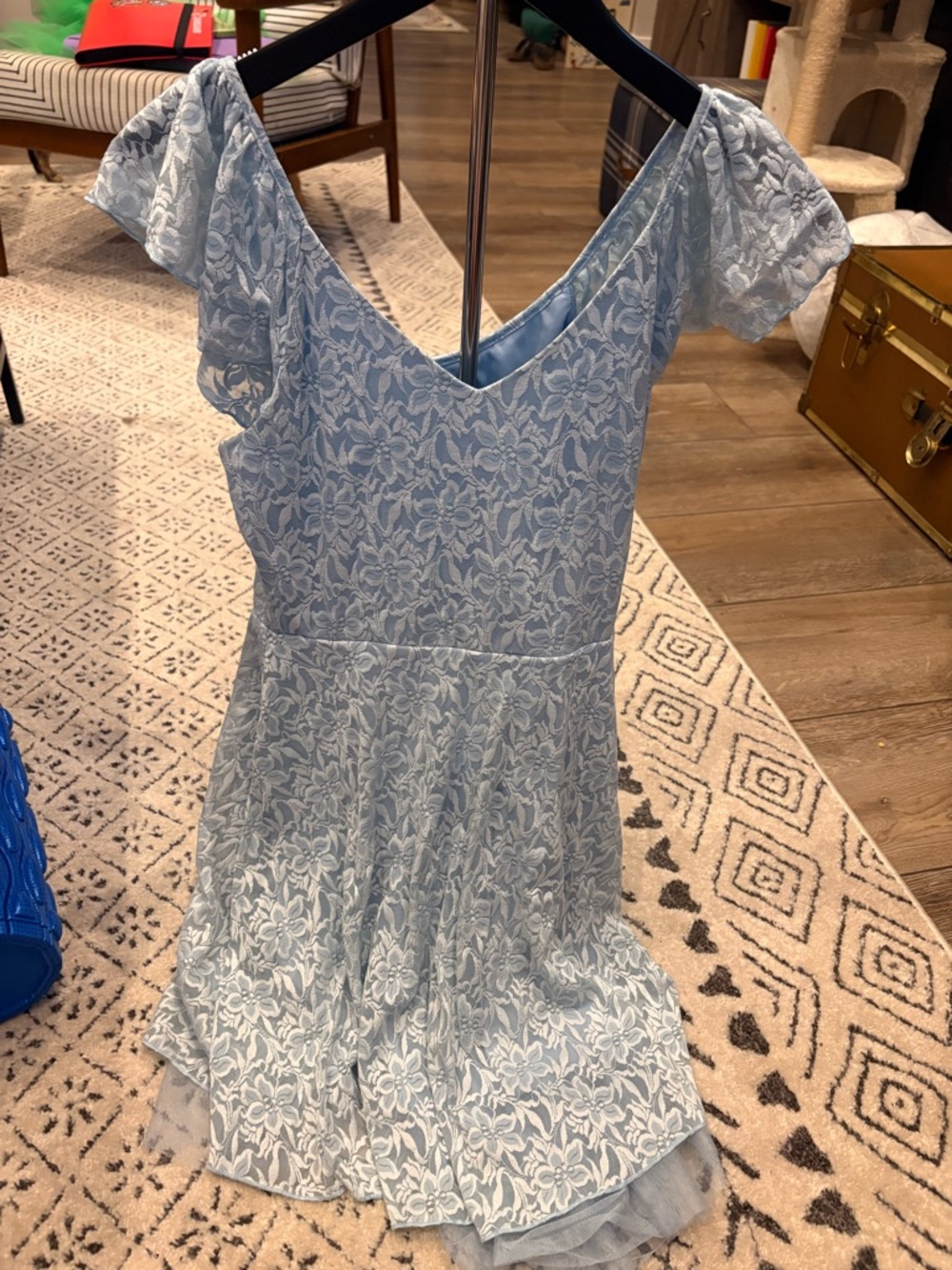 Disney Light Blue Floral Lace Midi Dress